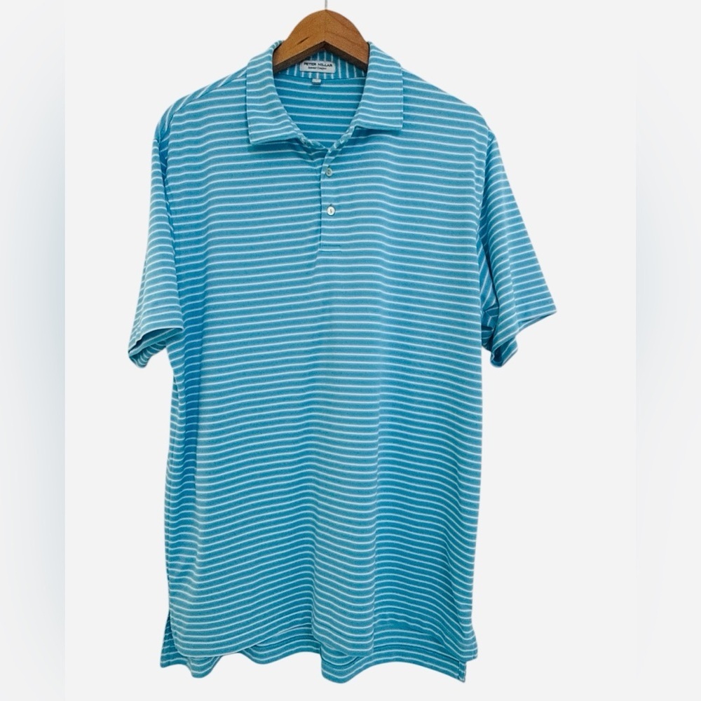 Peter Millar Summer Comfort Blue & White Striped Men's Golf Polo Size Large